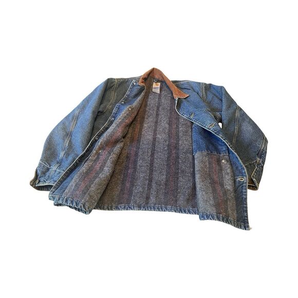 Vtg Carhartt Denim Jacket C59 DST Chore Coat Blanket Lined Sz L USA Union Made - Picture 2 of 7